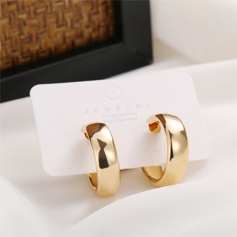 Trendy Simple Silver Color Hoop Earrings For Women Girl Circle Round Minimalist Earrings Party NEW C-shape Jewelry Gifts