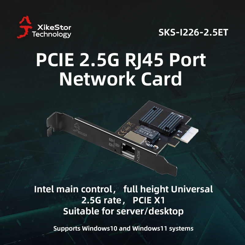 XikeStor PCIE 2.5G RJ45 Port Network Card Chip Intel i226-V 2500M/2.5G Rate PCIE X1 Network Card for Desktop/ Server