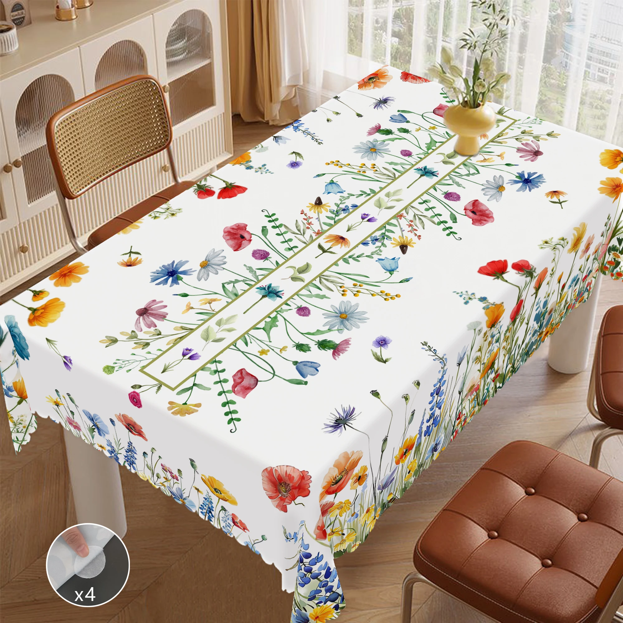 1 Bright and Vivid Flower-Themed Tablecloth, Colorful Flower Pattern Design, Country Farmhouse Style, Spring and Summer Camping Style Picnic, Wedding Season, Mother's Day, Anniversary, Garden Birthday Party Decoration, Kitchen Accessories, Restaurant Terrace, Indoor and Outdoor Tablecloth, Perfect Gift for Friends, Multiple Sizes Available