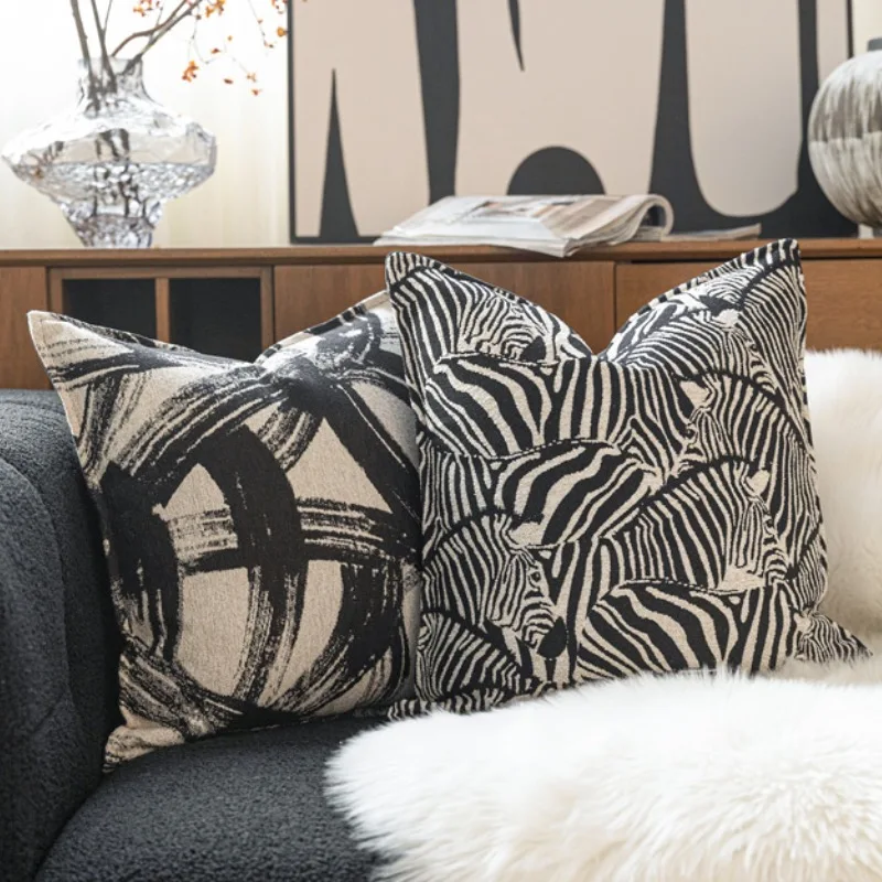 

White Black Zebra Pillows Retro Cushion Case Luxury Chenille Decorative Pillow Cover For Sofa Chair Living Room Home Decorations