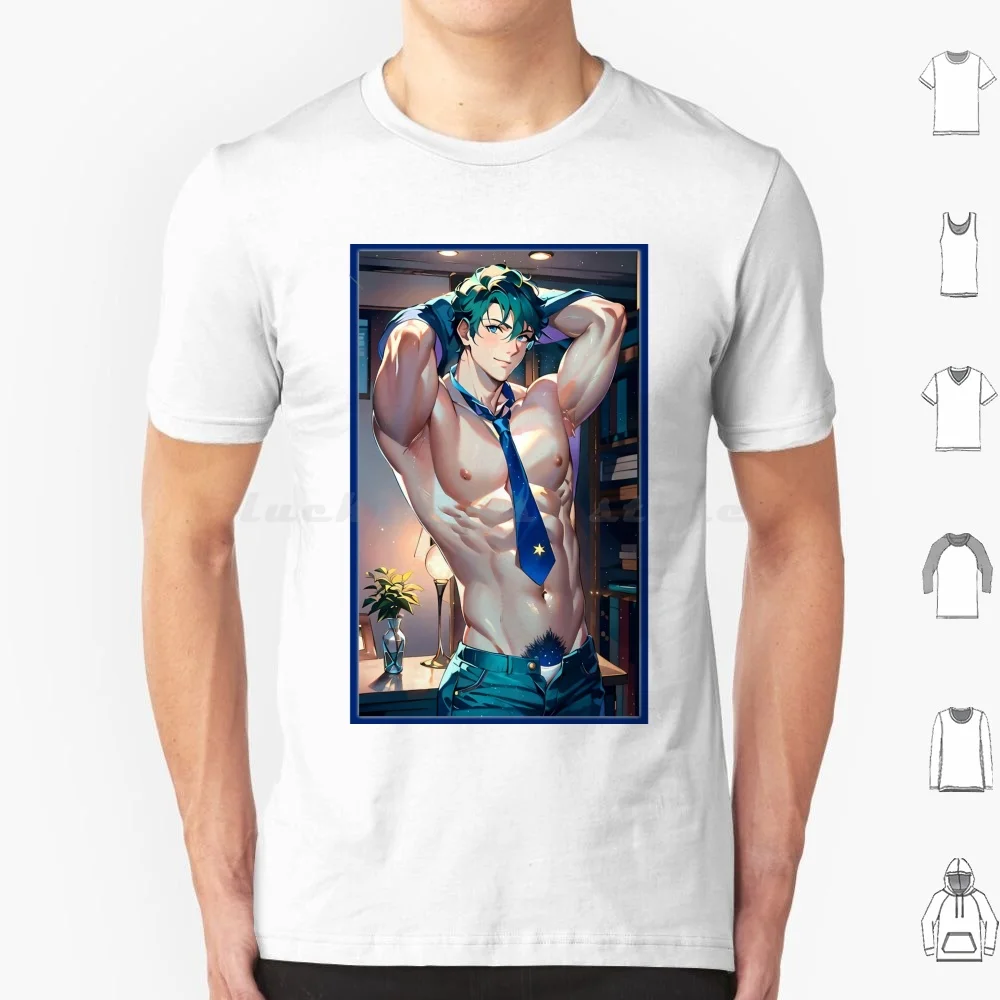 Blue Starry Stud ( White ) T Shirt 6xl Cotton Cool Tee Bara Yaoi Anime Manga Gym Art Queer Art Muscle Bottom Kink Kinky Pervert