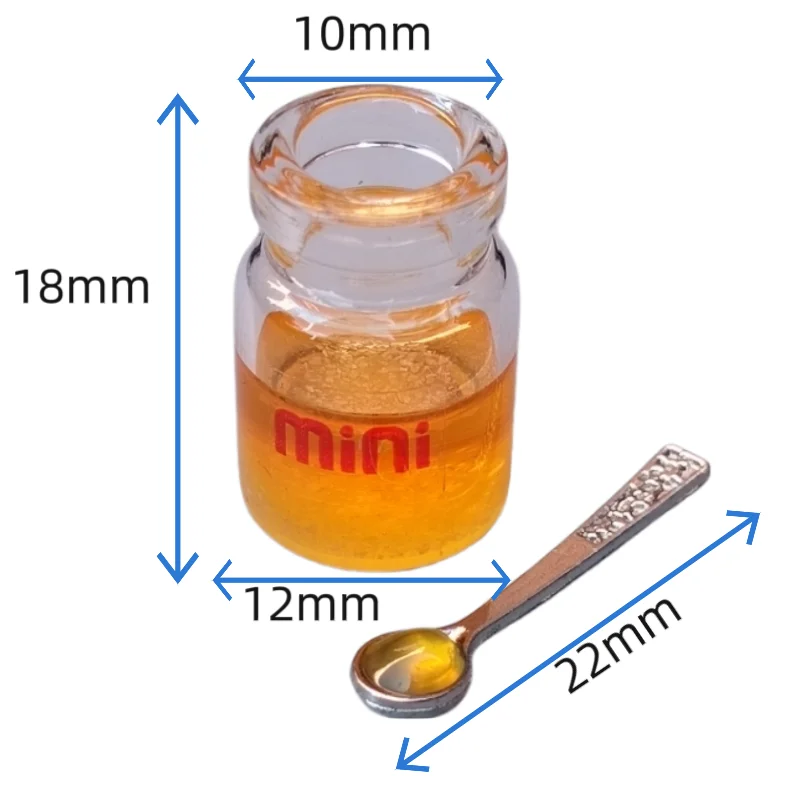 Mini accesorios para casa de muñecas, comida, té artesanal con mermelada de leche, botella de miel, cuchara para casa de muñecas 1/12