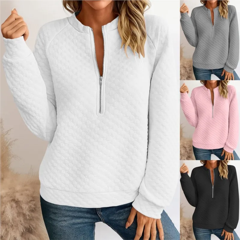 Pullover con mezza cerniera a maniche lunghe 2025 Nuovo abbigliamento autunnale Donna Felpe casual in tinta unita stile semplice Donna Streetwear