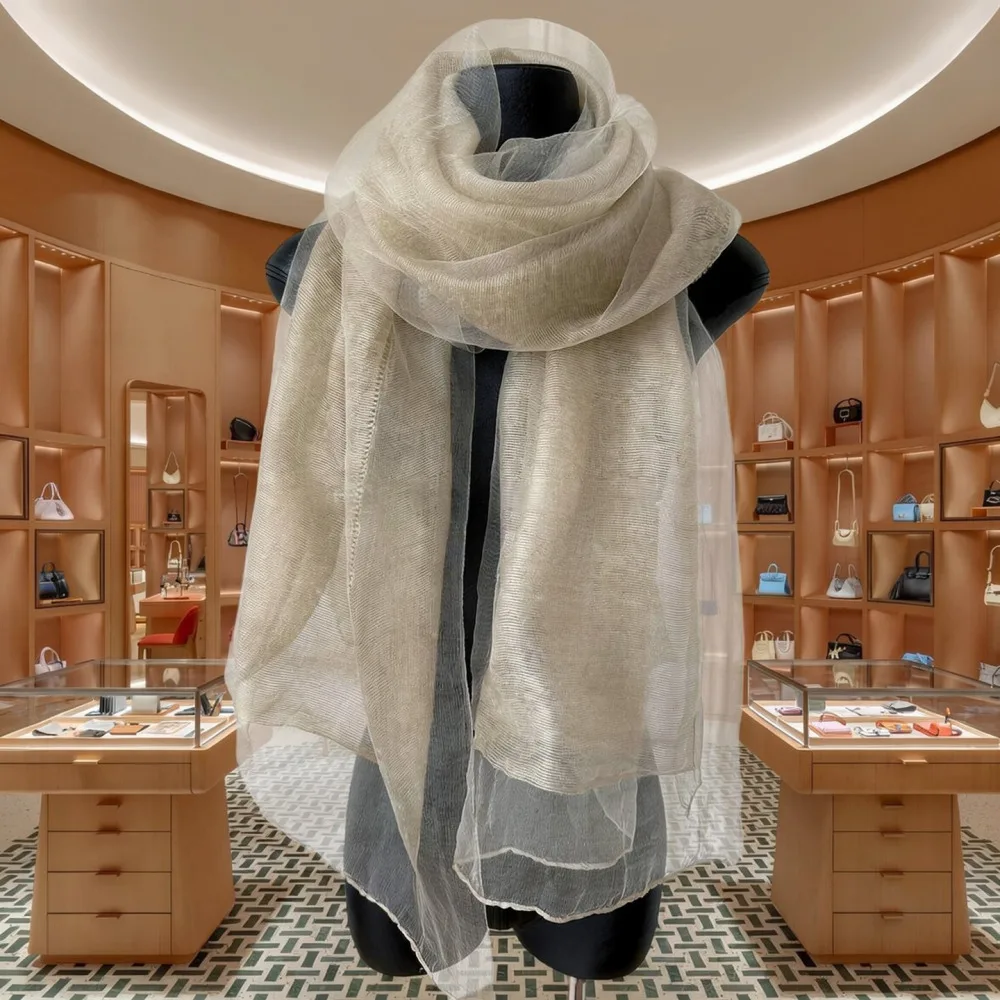 Korean Fashion Thin Scarf Silk Wool Blend Lightweight Breathable Shawl Elegant Wrap For Women Daily Spring Summer Accessory