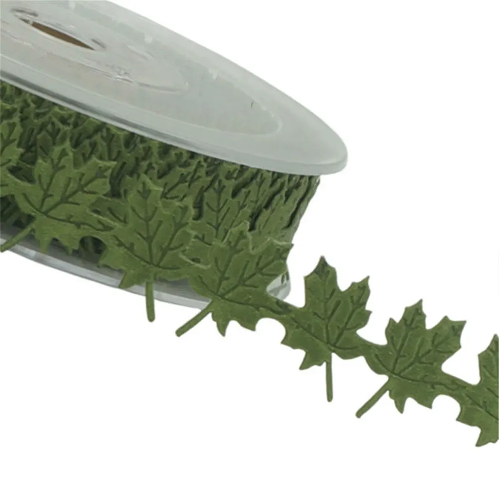 

Holiday Embossed Maple Leaf Ribbon Christmas Decorations Ornaments Green Floral Tree Accessories