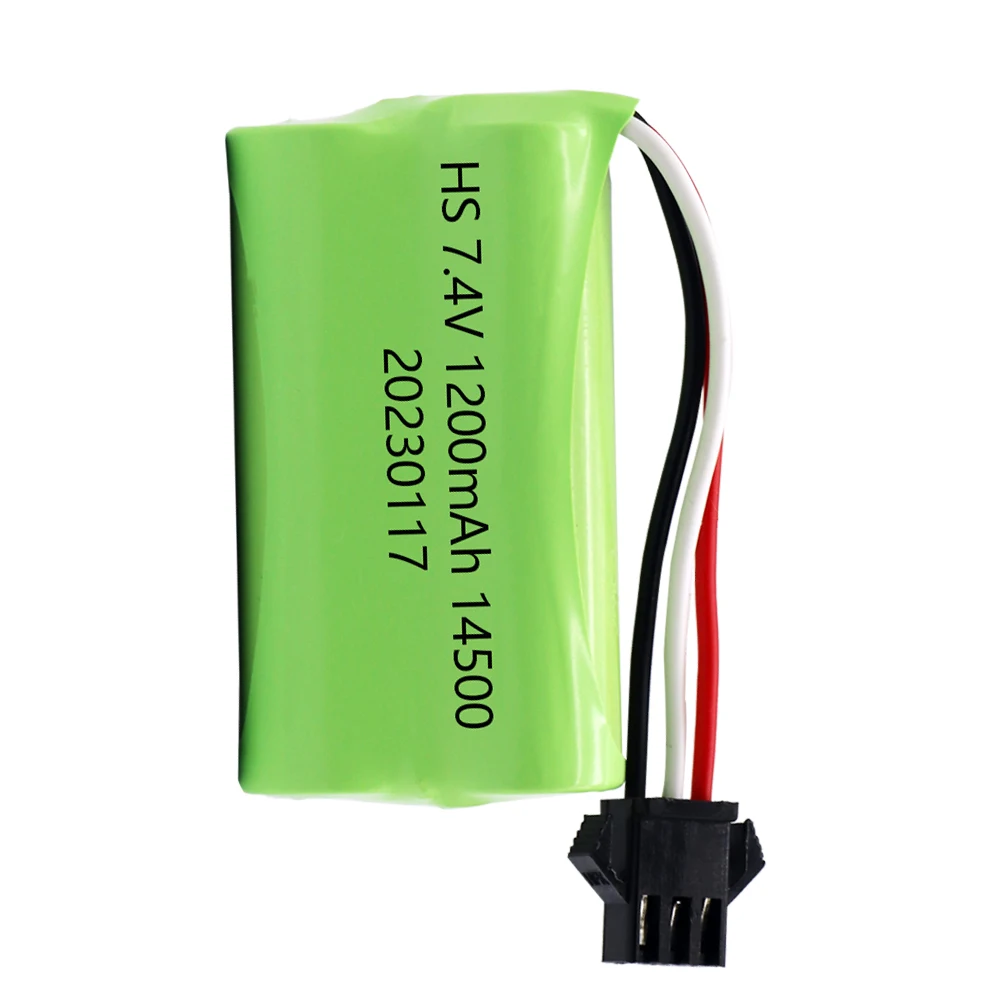 14500 7.4V 1200mAh Li-ion Battery SM-3P Plug For Remote Control water bullet gun Toys RC Parts 2S 7.4V Battery and USB Charger