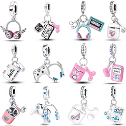 100% 925 Silver Bluetooth Earphones Headphones MP3 Fashionable Cute Charms Beads Fit 3mm Bracelets DIY Gifts Fine Jewelry Making
