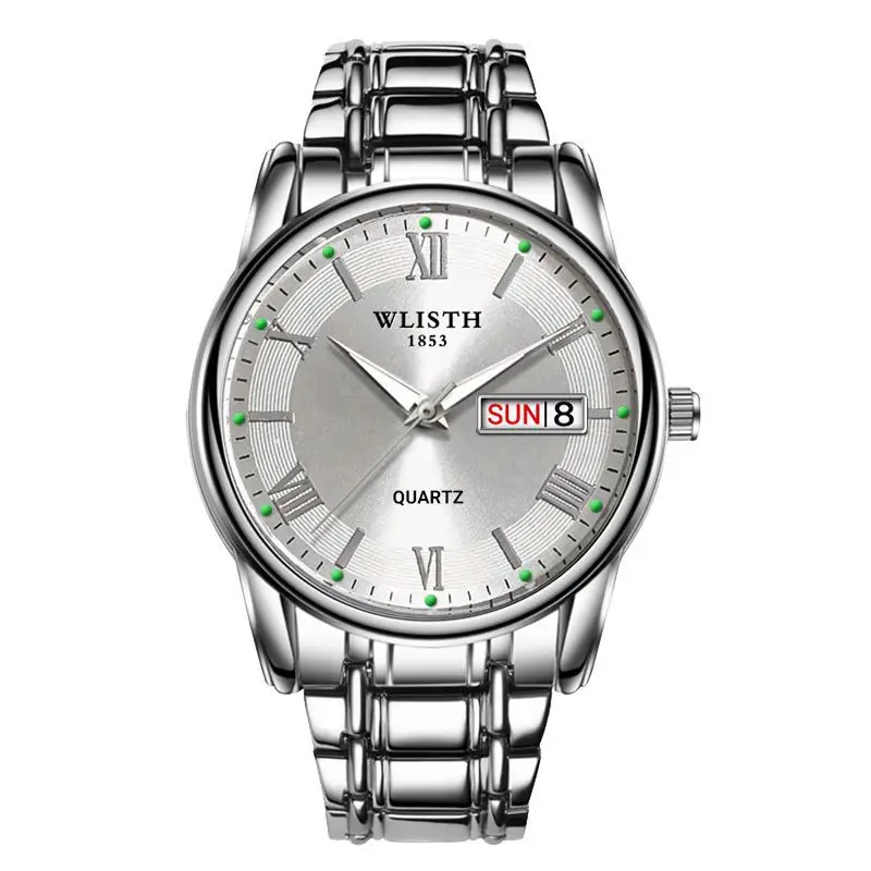 WLISTH Reloj de negocios clásico para hombre al por mayor - Reloj de pulsera de cuarzo resistente al agua con calendario dual luminoso y esfera grande personalizable