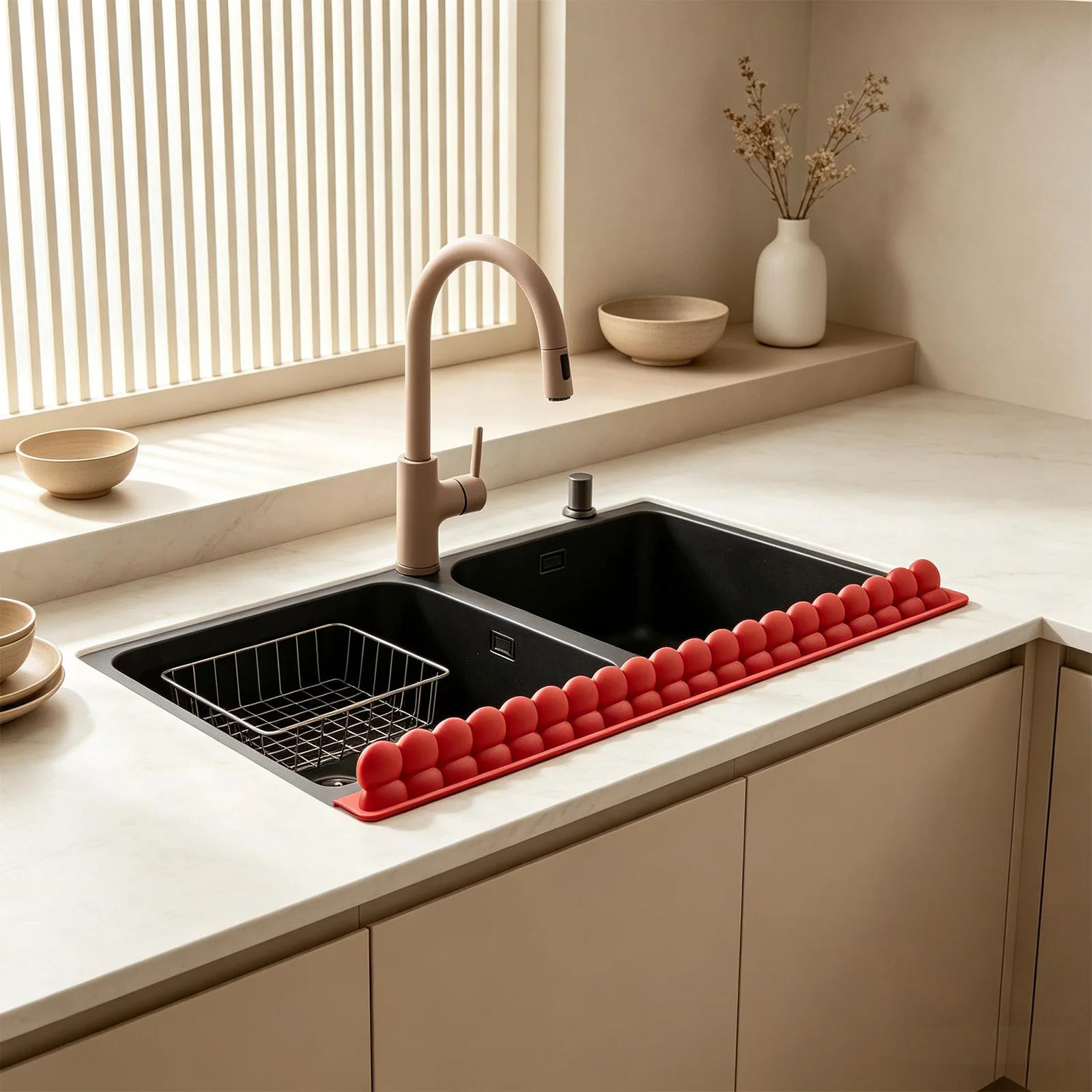Silicone Water Retaining Dam Strip with Suction Cups Water Strip Dam Easy To Clean for Keeping Clothes Dry & Countertop Clean