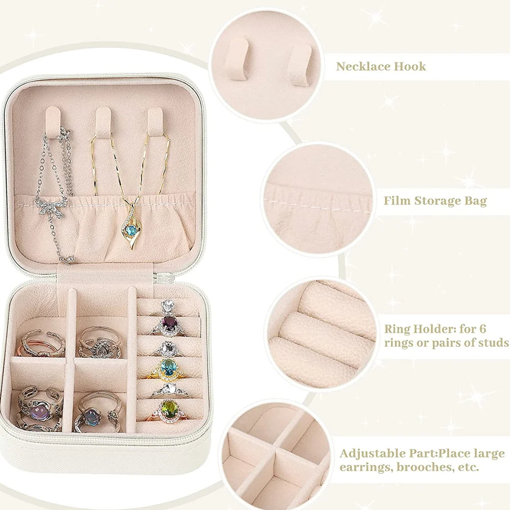 Portable Jewelry Box Organizer Display for Women's Earrings Necklace Ring Pu Leather Storage Jewelers Case Travel JewelBox Cases