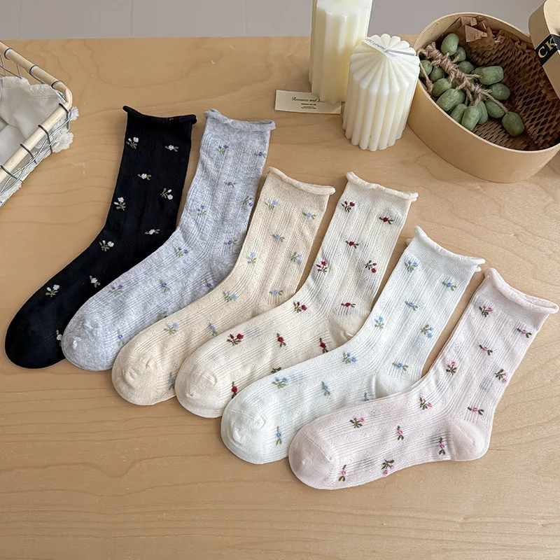 Spring Summer Floral Mesh Hollow Out Insoles Women Ruffle Seamless Slouch Mid Calf Balletcore Shoe Foot Pads