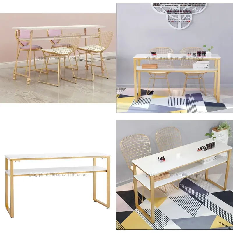 Modern Golden Manicure Station Table for Nail Art Salon Equipment