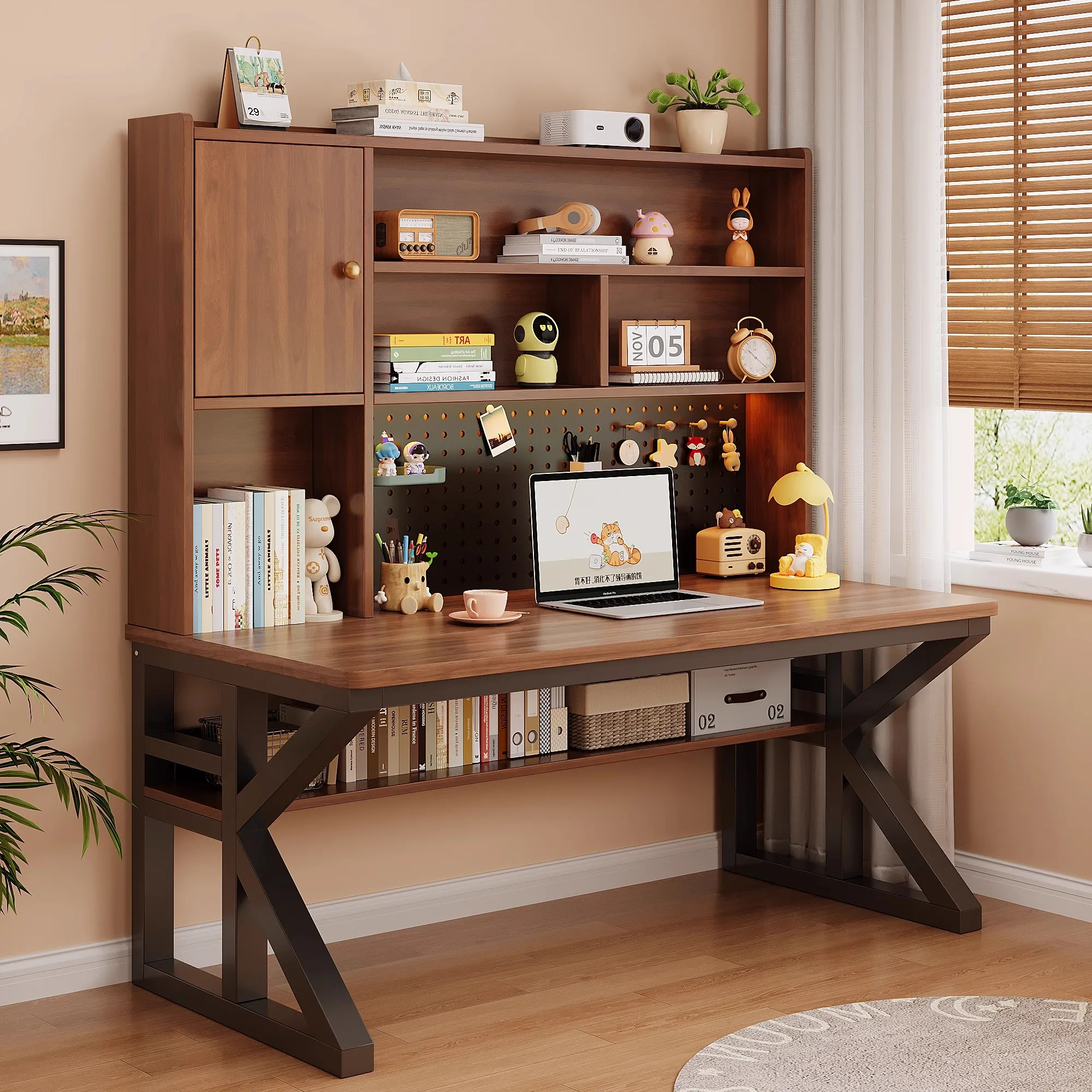 Desktop Computer Desk Bedroom Home Desk Book Integrated Study Table Against the Wall Solid Wood with Hole Board Desk