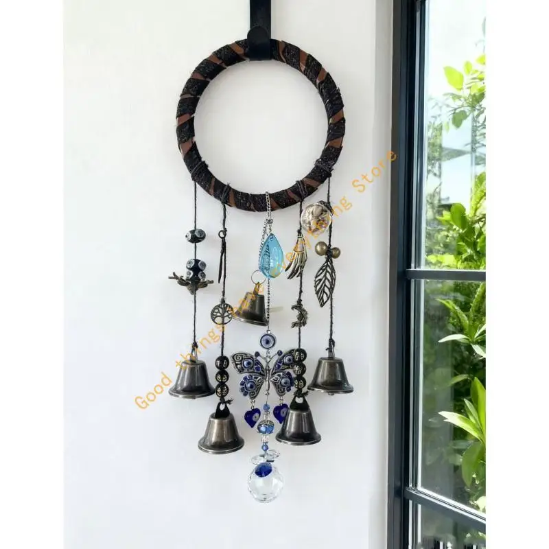 Natural Wooden Hoop Wind Decoration Featuring Crystal intonation for Sustainable Garden Deck and Relaxing pitches 55KF