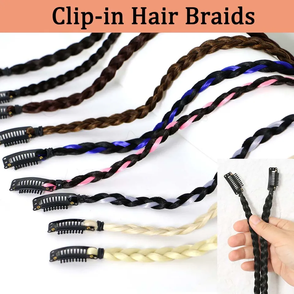 2 piezas de extensión de trenzas caja de 18 pulgadas, clip, estilo boho, fibra de alta temperatura para fiestas y K-POP 2