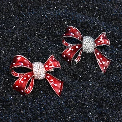 1 Piece Red Bow Bowknot Rhinestone Crystal Enamel Brooches Pin For Women Fashion Jewelry Suit Coat Accessories Women Gift Брошка