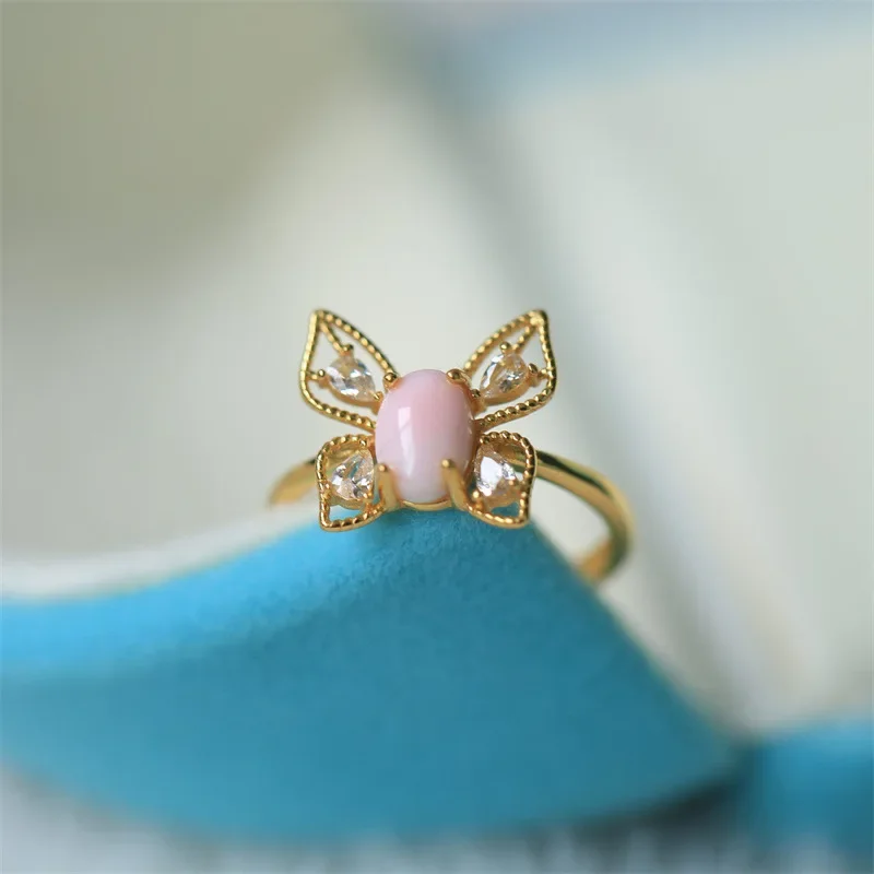 S925 Silver Pure Silver Inlay Queen Shell Butterfly Ring Queen Shell Butterfly Ring Silver Inlay