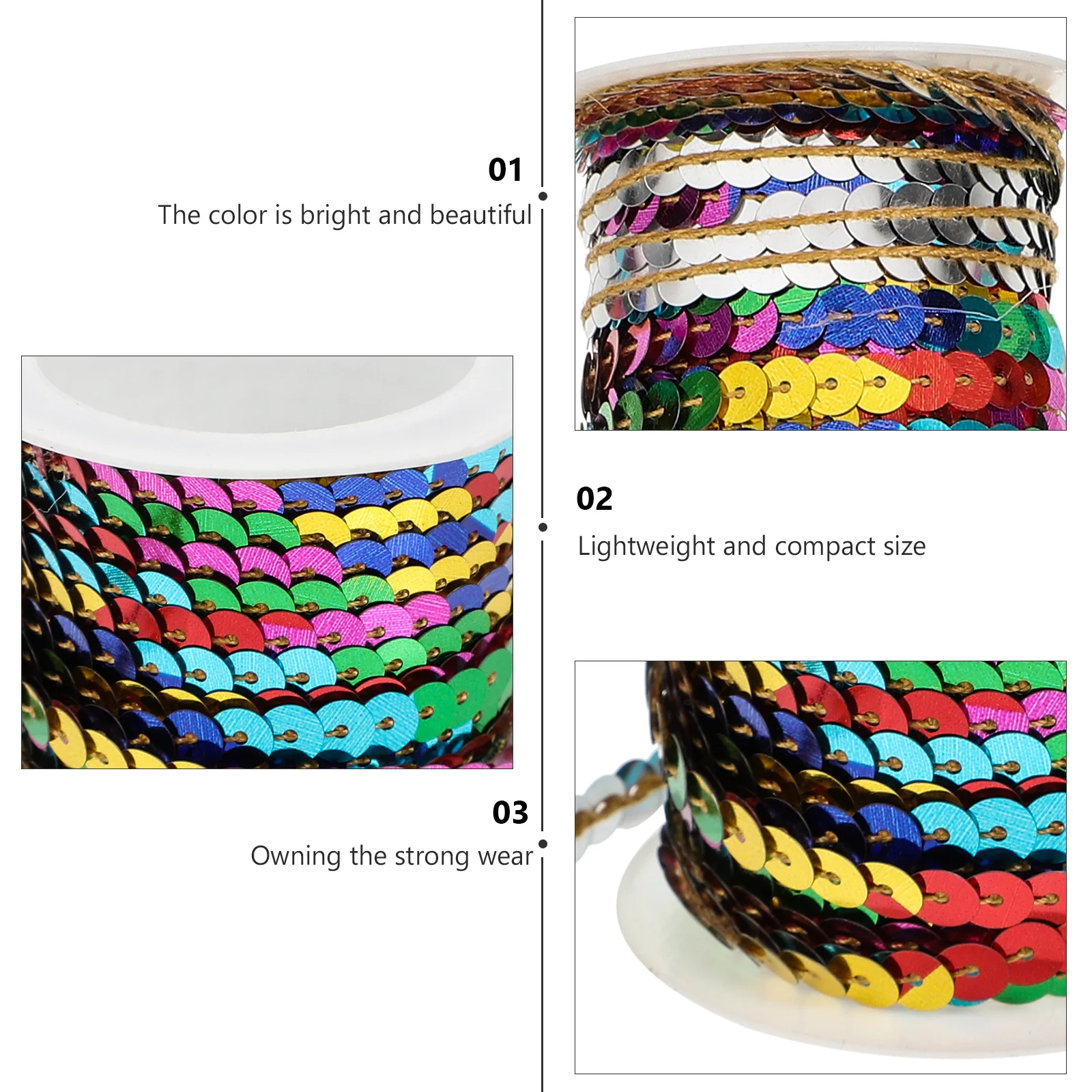 

5 Rolls Sequin Spool String Flat Paillette Trim for Dress Headband Embellishment DIY Sewing Craft Accessories Sequin String