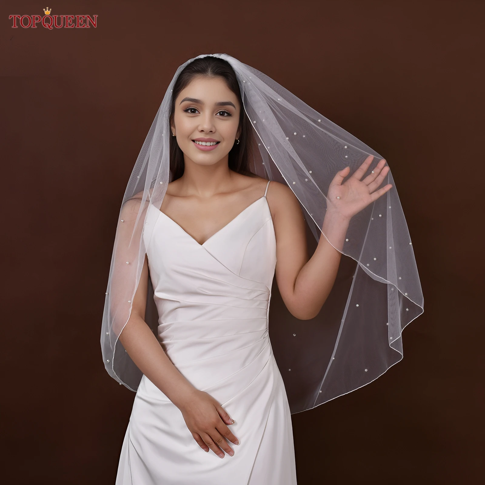 TOPQUEEN Свадебная фата Короткая жемчужная свадебная фата для девичника с краем карандаша 1-слойная Novio настраиваемая V06 TOPQUEEN Свадебная фата Короткая жемчужная свадебная фата для девичника с краем карандаша 1-слойная Novio настраиваемая V06