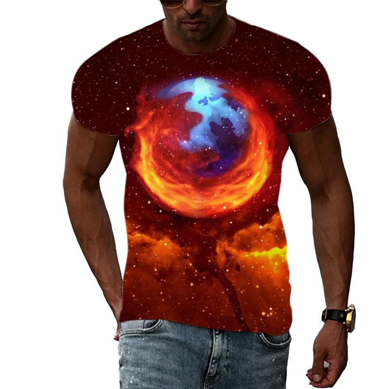 2022 Summer Men\'s Casual T-Shirt Galaxy Pattern 3D Three-dimensional Printing Fashion High Street Short Sleeve Oversized Top