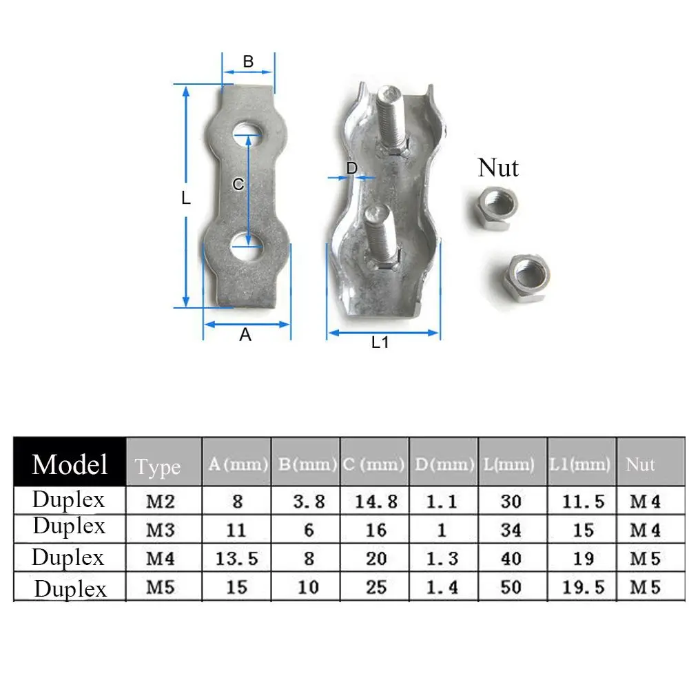 5Pcs M2-M5 Stainless Steel Simplex 1/2-Post Bolt Clip Wire Rope Cable Clamp Caliper Rope Simple Grip