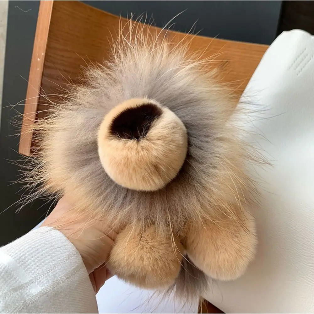 Cute Cartoon Rabbit Fur Keychain Small Lion Pompon Purse Ornaments Alloy Bag Car Key Pendant