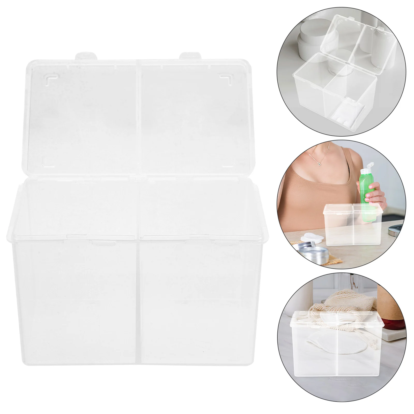 

Cotton Storage Box 2 Compartments Plastic Pads Holder Transparent Makeup ganizer Case Large Capacity Beautysponges
