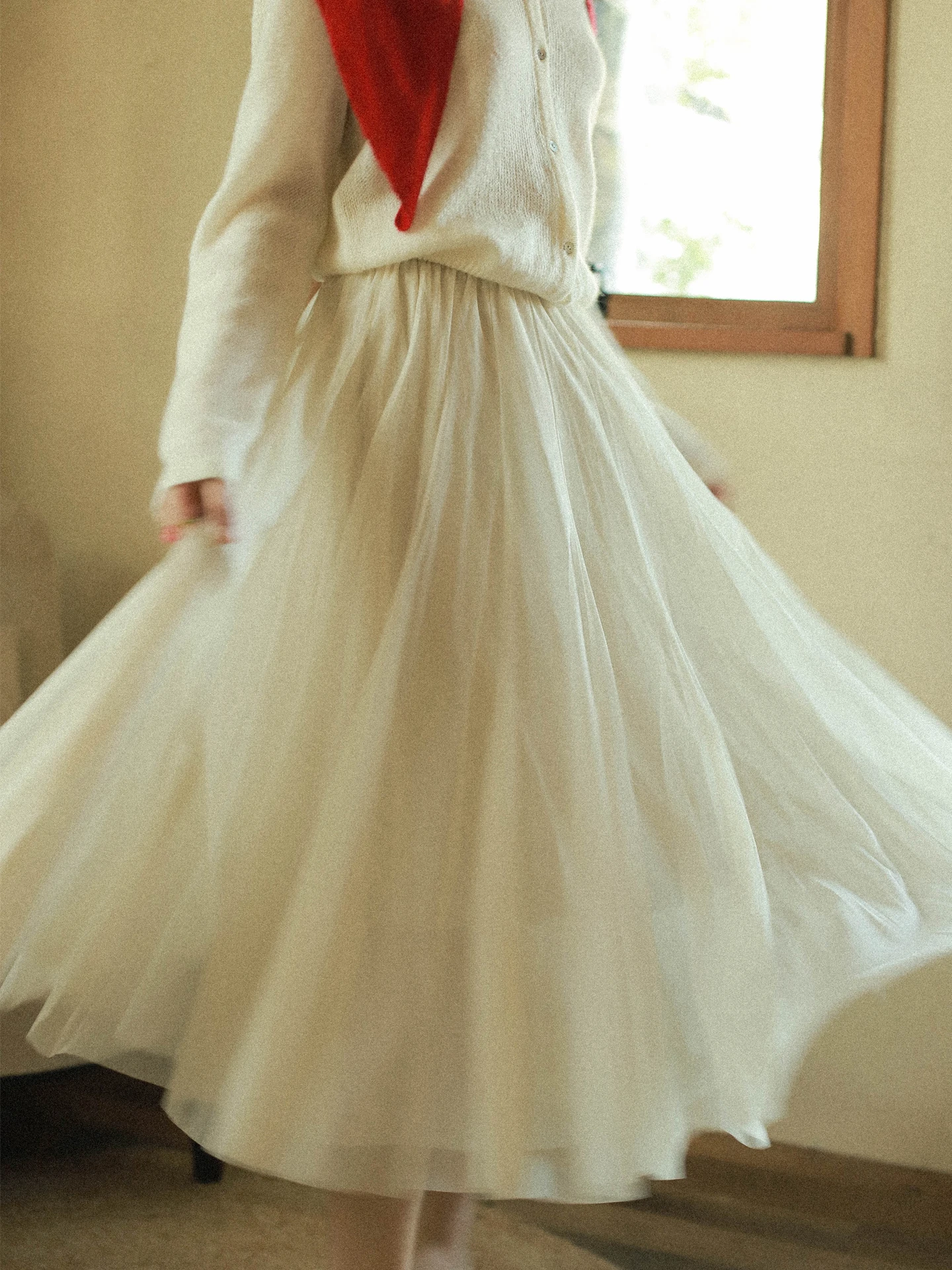 

Otherbela High Waist Me Skirt Women's Pure Color Layered Sensation Autumn Winter Ele Cold Tone All Match Net Skirt