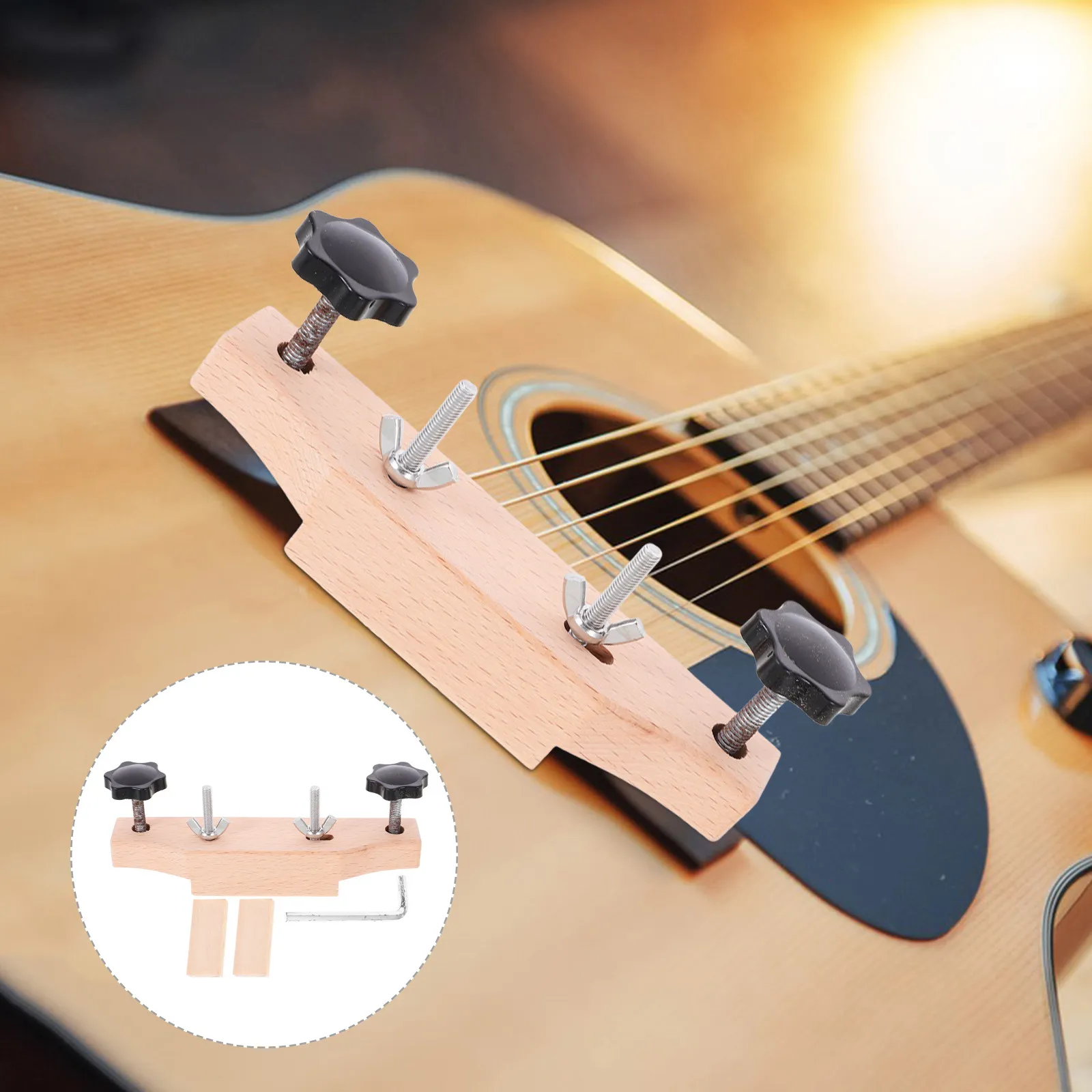 

1Set Professional Acoustic Guitar Bridge Clamp Repair Tool Kit with Wooden Block and Wrench for Luthier Guitar Maintenance Setup