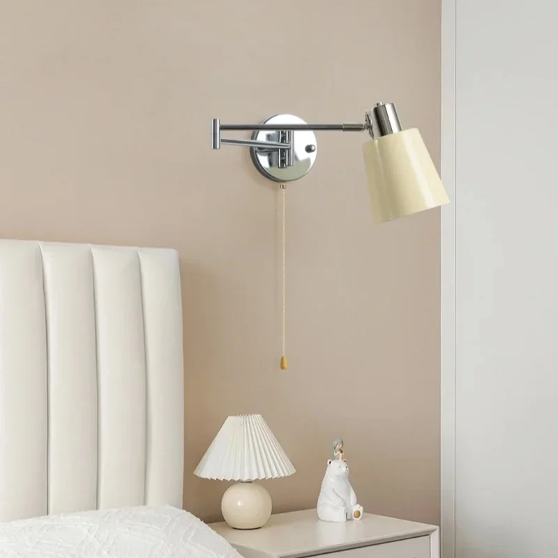 Cream Wind Telescopic Folding Wall Lamp Nordic Simple Study Creative Pull Rocker Arm Line Switch Bedroom Headboard Wall Lamp