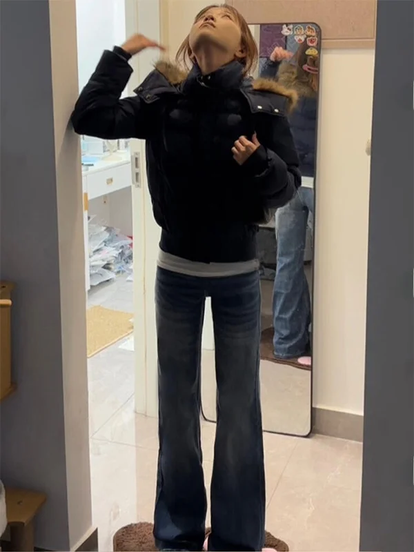 

Retro American Short Thickened Cotton Jacket Women's Autumn Winter New Style Bread Coat down Cotton Outerwear Female Coat