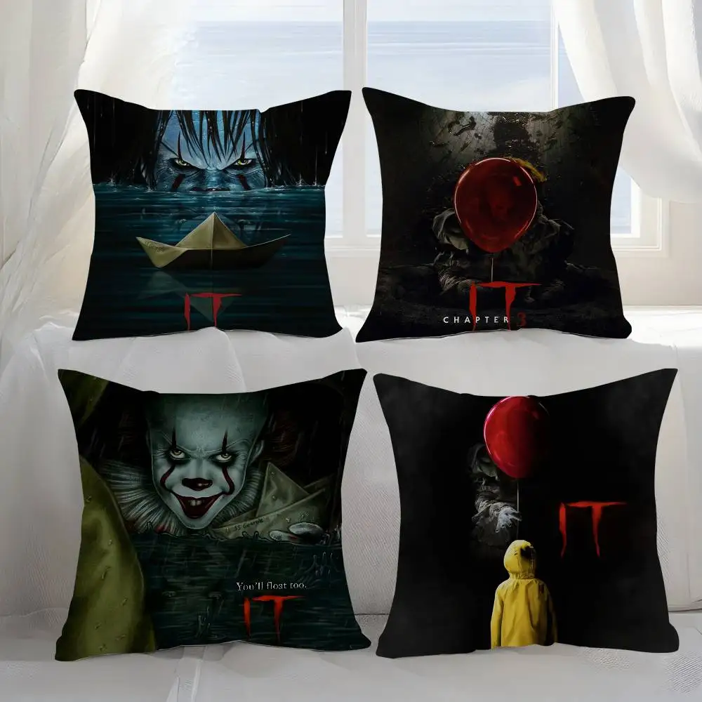 

I-It P-Pennywise Clown Pillow Case Sofa Short Plush Double-sided HD Printing Room Home Office Gift Cushion Cover