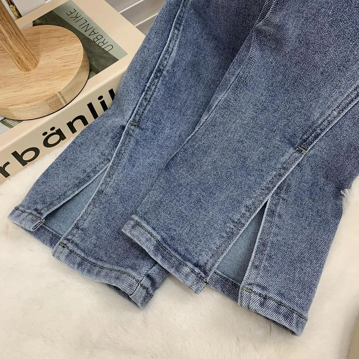 Dżinsy damskie z wysokim stanem, proste nogawki, długie spodnie, lekko rozszerzane spodnie z rozcięciem, długie do podłogi, luźne, plus size.