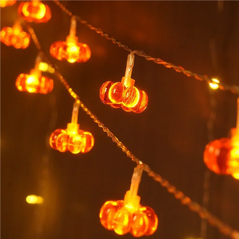 59/118in 10/20LED Halloween Orange Pumpkin String Lights Battery Powered Indoor Holiday Christmas Party Home Bedroom Decorations