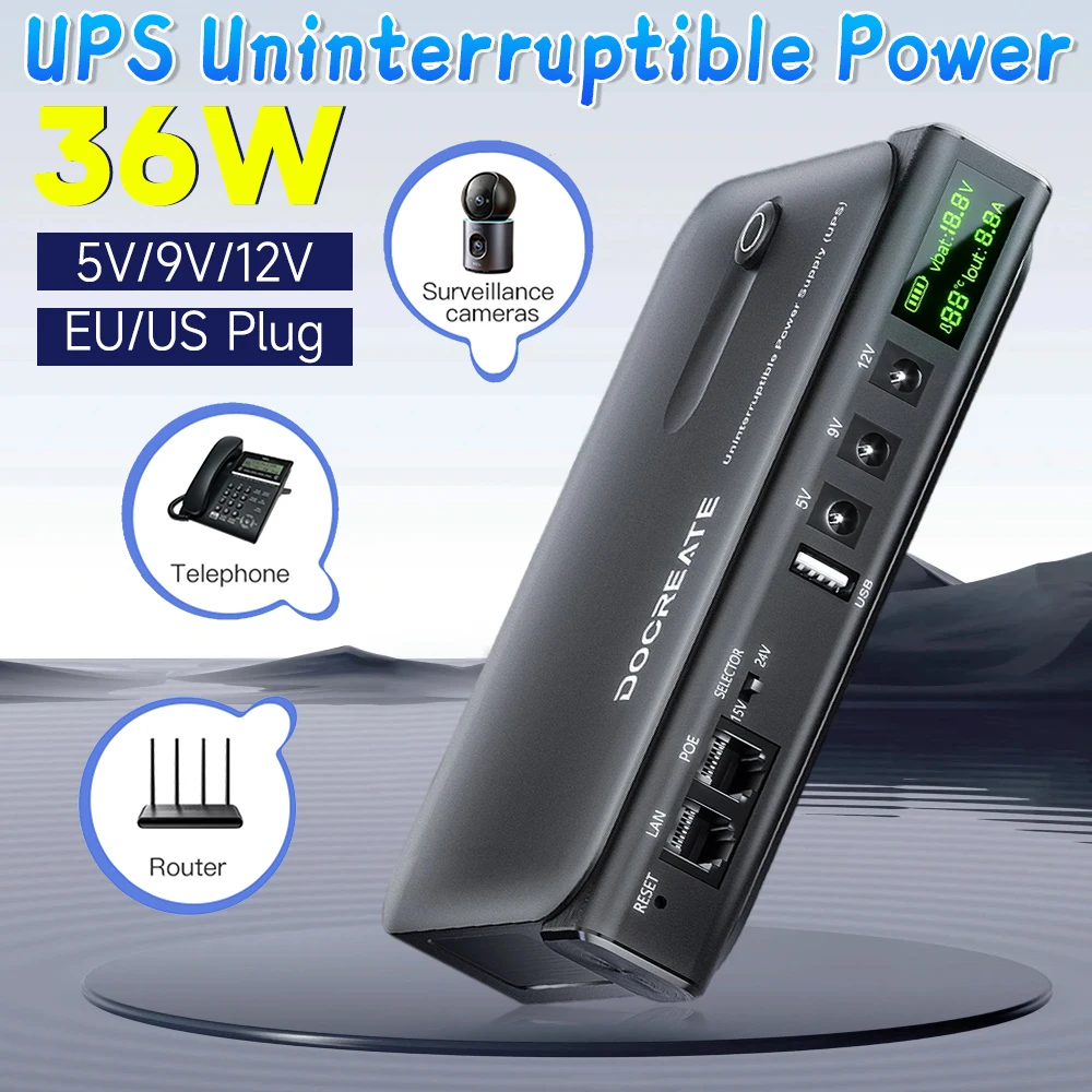 Advanced DC UPS System 5V/9V/12V Adjustable Output Replaceable Battery Desgin for Router Security Monitor NAS and Network Device