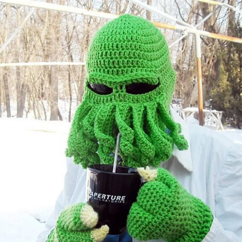 Octopus Beard Hat Halloween Headgear Winter Warm Knitted Wool Ski Mask Novelty Funny Party Squid Skullies Beanie Gifts