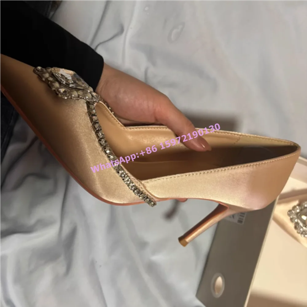 

Rhinestone Pearl Wed Pumps Shallow Crystal Chain Thin Heels Elegant Luxury Summer Princess Shoes Bling Solid Stiletto Shoes