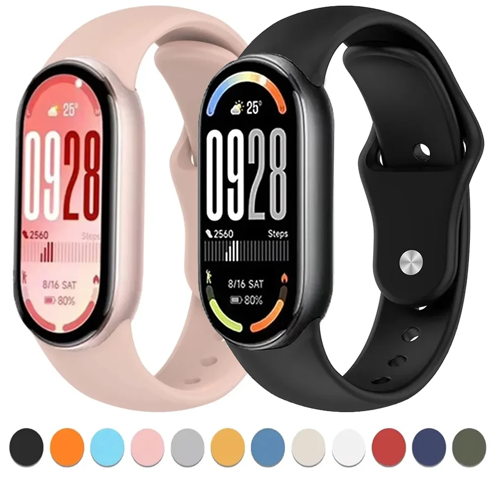 Pulseira de silicone para xiaomi band 10/9/8, pulseira macia e confortável com fivela de metal para miband 9 10 nfc, pulseira de substituição