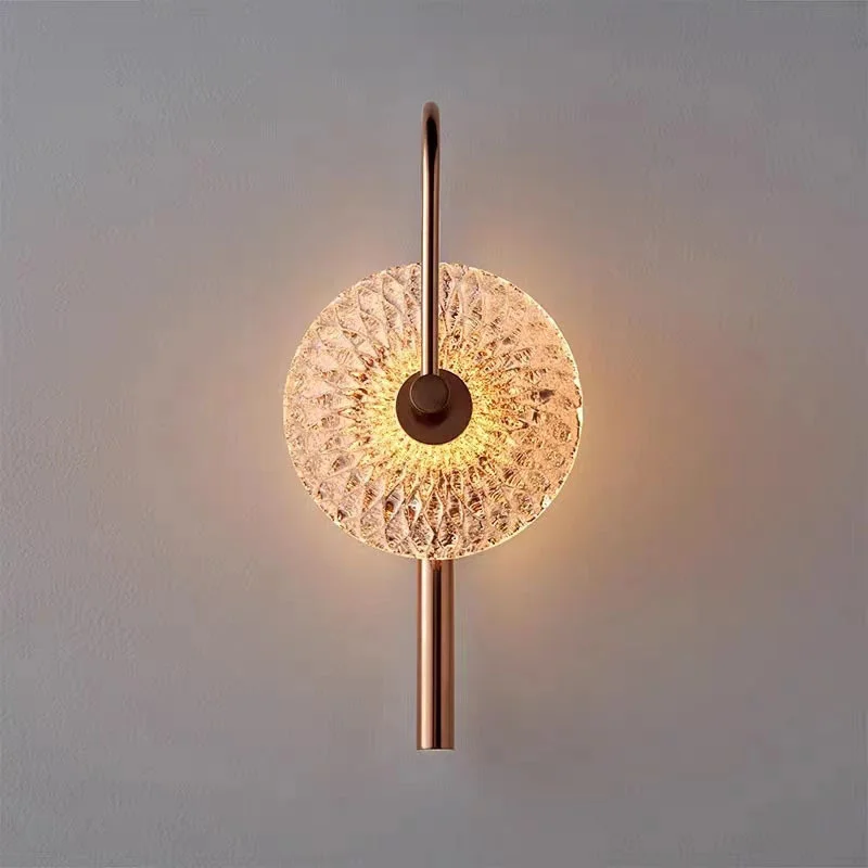 European Luxury Glass Flower Round Rose Gold Led Wall Lamp For Corridor Hallway Aisle Stairs Bedroom Bedside Art Lighting