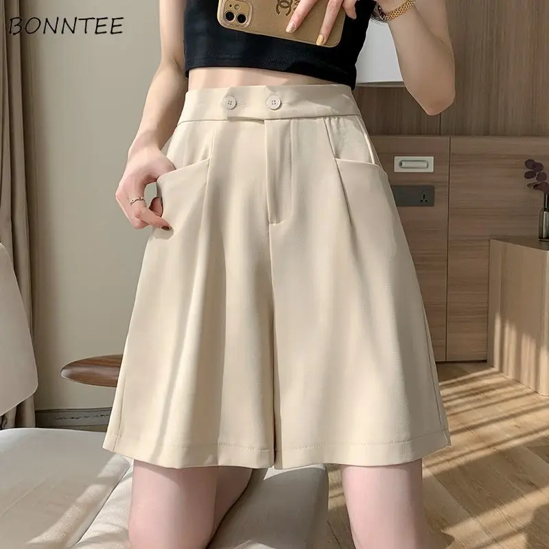 

High Waist Shorts Women Loose Simple Fashion All-match Japanese Style Pockets Chic Summer Thin Comfortable Harajuku Elegant Lady