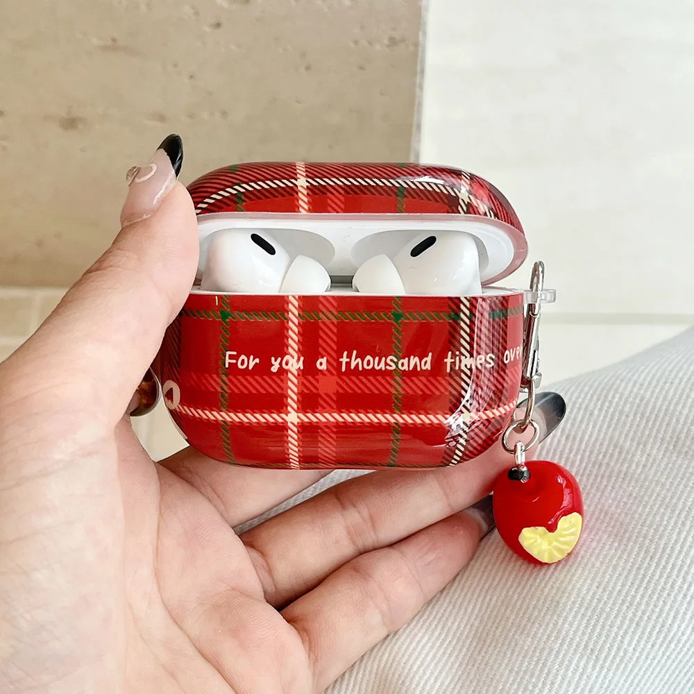 fashion red plaid cover case for airpods pro 2 wireless bluetooth charging box fundas protection shell for airpods 1 2 3 pro