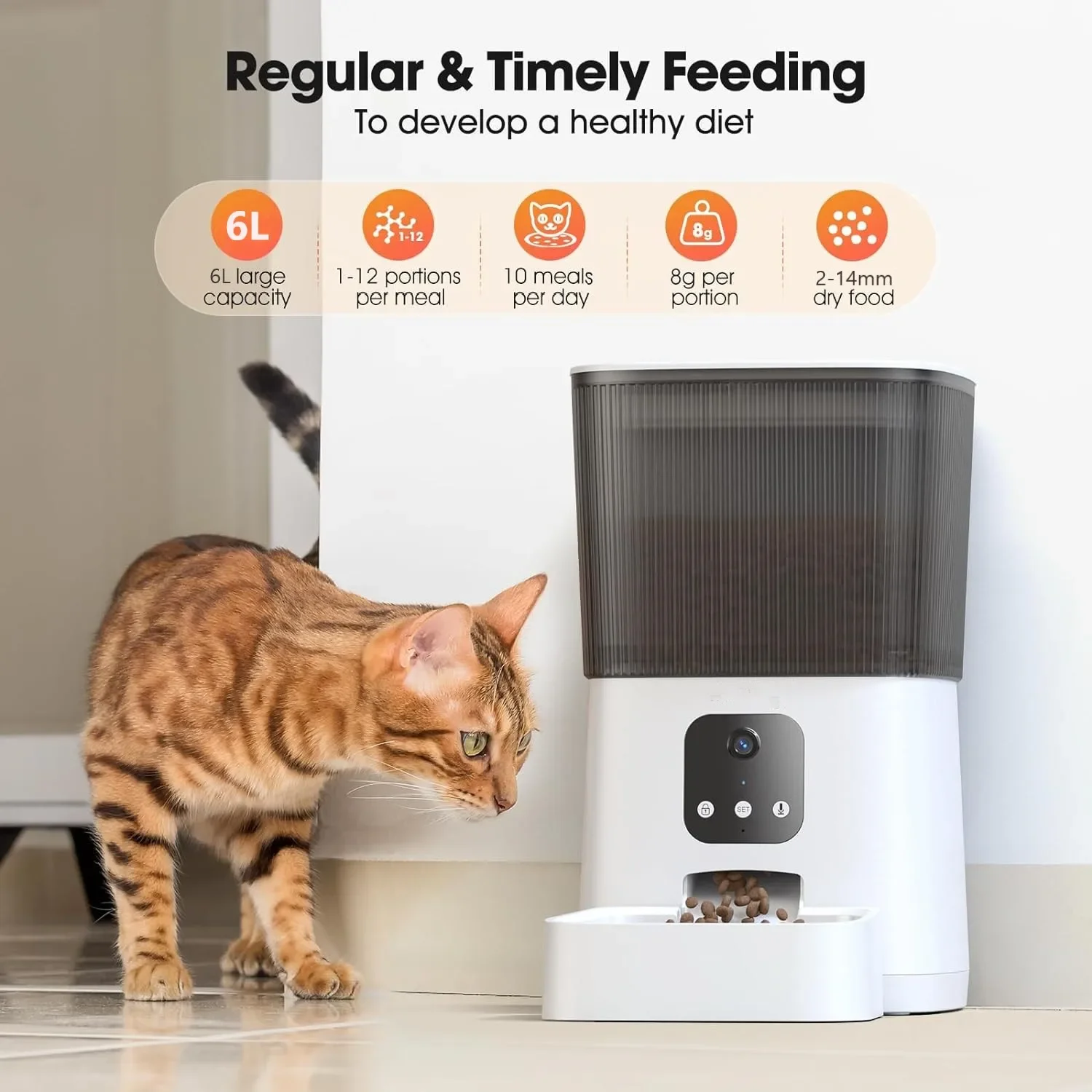 Mangeoire automatique intelligente pour animaux de compagnie, contrôle d'application WiFi, distributeur de nourriture pour animaux de compagnie, bols pour chiens et chats, 6L