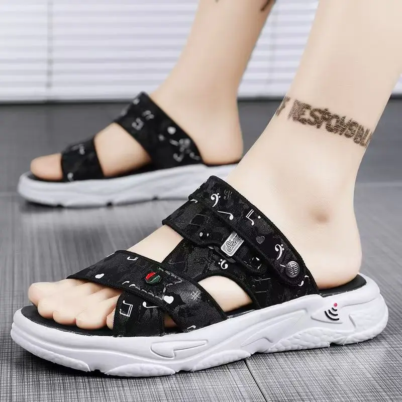 

Man's Summer Open Toe Casual Sports Sandals Thick Sole Non Slip Lightweight Print Dual Purpose Outdoor Beach Sandals Slipper