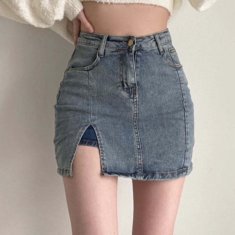 Korean High Waist Denim Mini Skirt Women Sexy Fashion Casual Summer Skirts Female Loose Slim Fit Y2K Tight Bag Hip Short Skirts