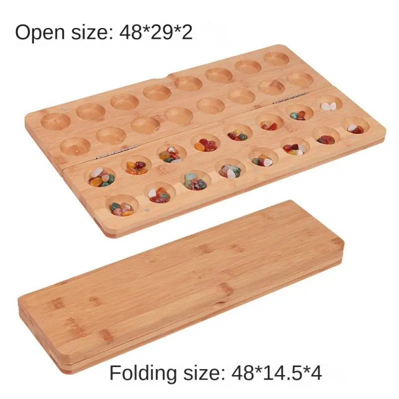 Mancala Board Game with Colorful Stones Pebbles Folding Wooden Board Chess Set R9JD