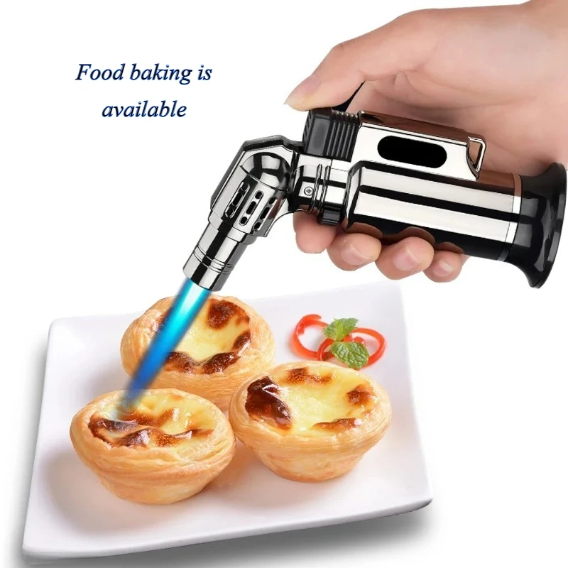 

New Outdoor Metal Windproof Turbine Gas Lighter Kitchen Cooking Adjustable Flame Powerful Flamethrower Cigar Lighter Men's Gift