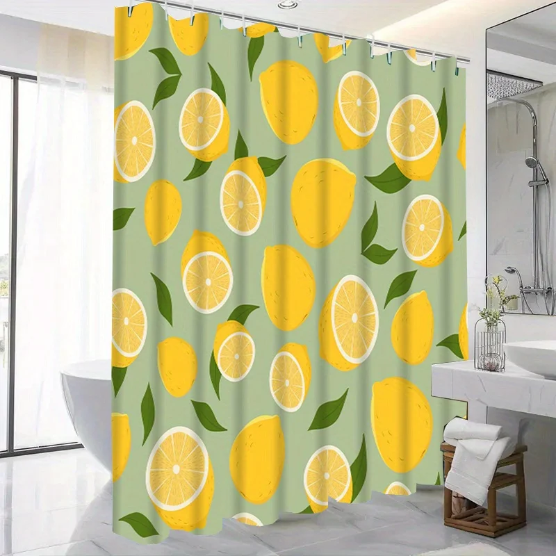 JIT1pcs Lemon Hand-drawn Shower Curtain, High-end Elegant and Anti-fog Bathroom Curtain, Multi-functional Curtain, Bathroom Deco
