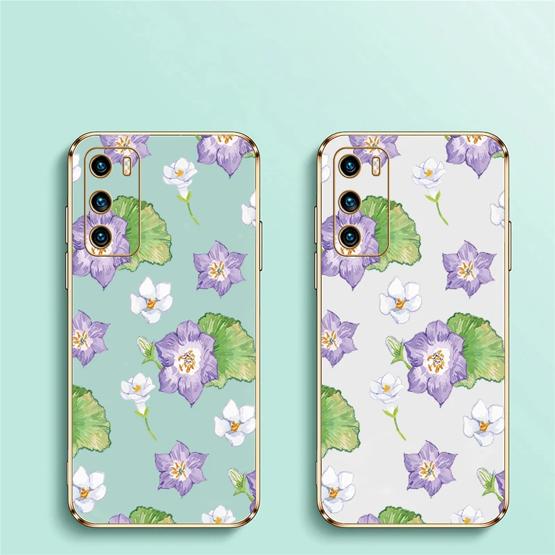 حافظة لهاتف هواوي P Smart 2021 Z Plus Pro 2019 P40 Lite P30 P20 Pro فاخرة مقاومة للصدمات من السيليكون غطاء مطبوع عليه زهور
