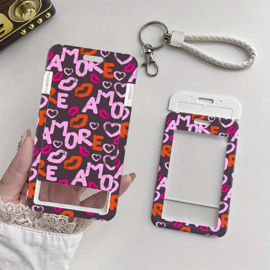 1Pc Card Holder Retractable Credit Card Holders Holders Child Bus with lanyard Bank ID Badge Cover Case Amore Hearts