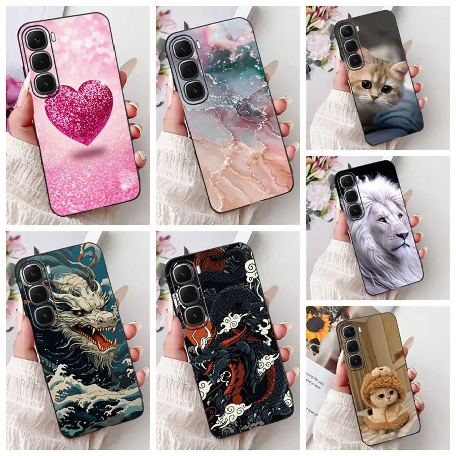 Para Infinix Hot 60 Hot60i Funda encantador patrón de corazón Funda de silicona suave para infinix hot 60 Hot 60 i X6728 Capa a prueba de golpes